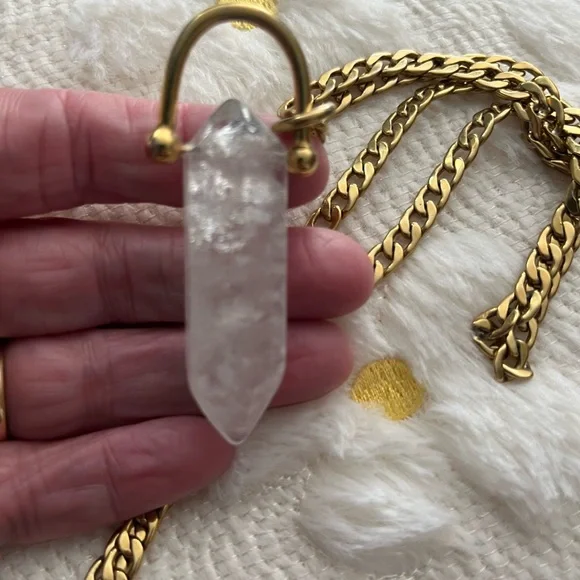 Gold Chain Necklace with Crystal Pendant - Picture 2 of 2